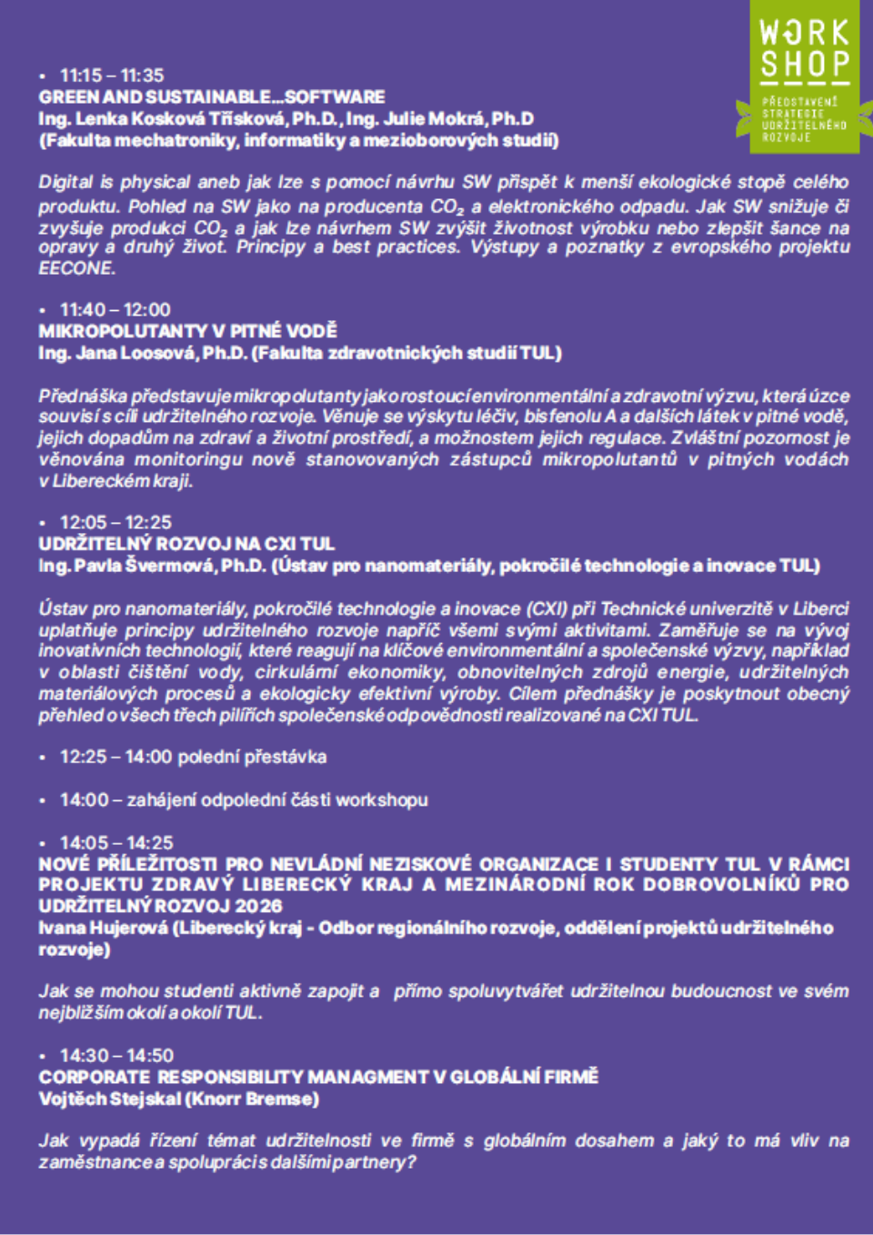 Workshop programme – part 1