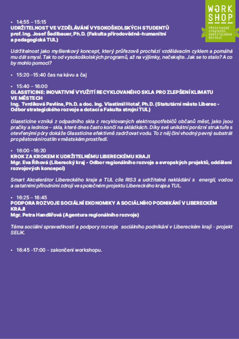 Workshop programme – part 2